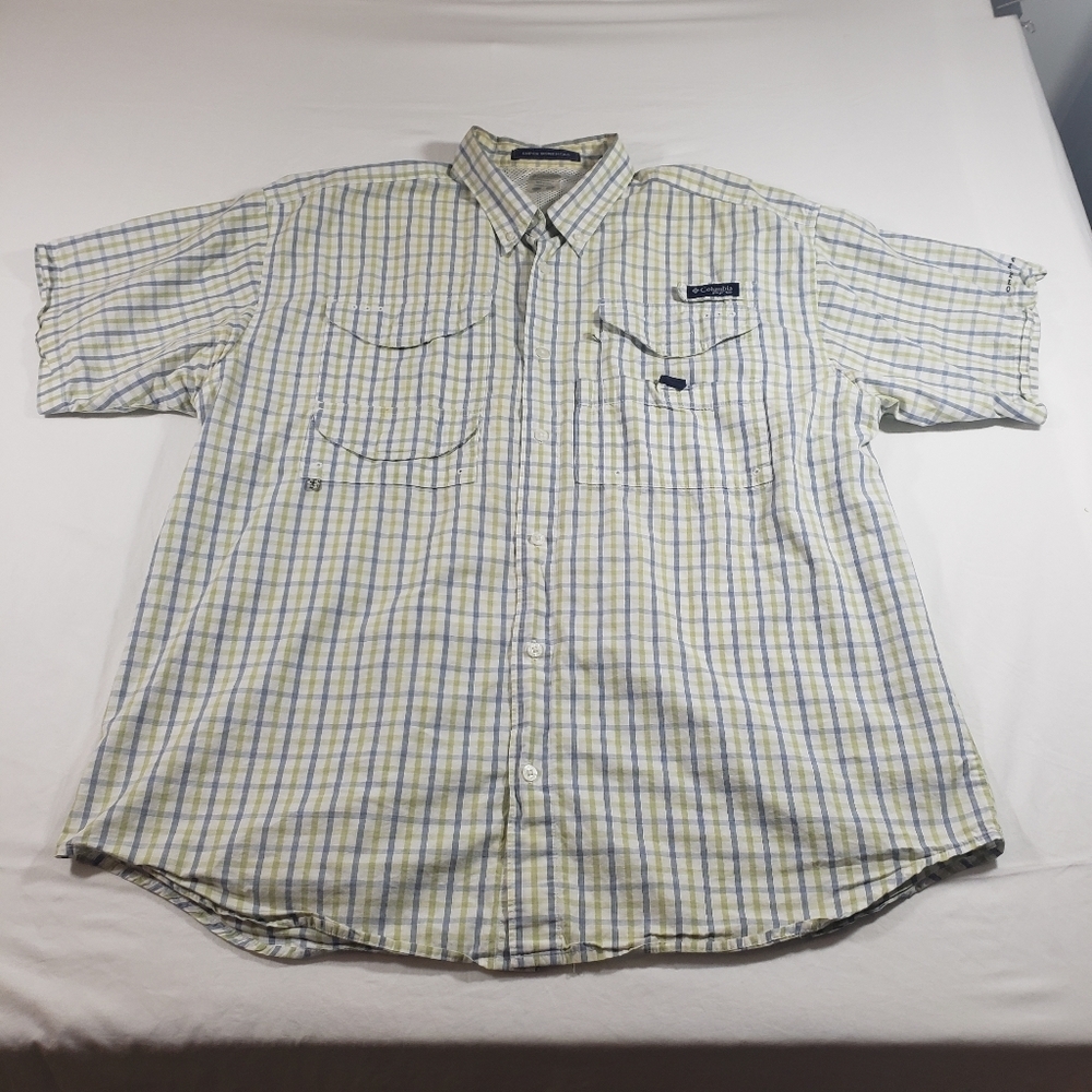 Columbia Shirt Men Large Button Down plaid Fishing Omni-Shade Performance Shirt